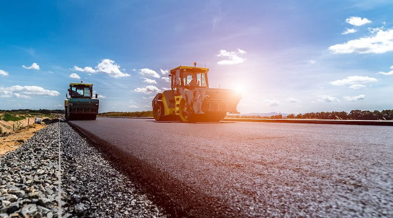 Infrastructure Road with construction roller